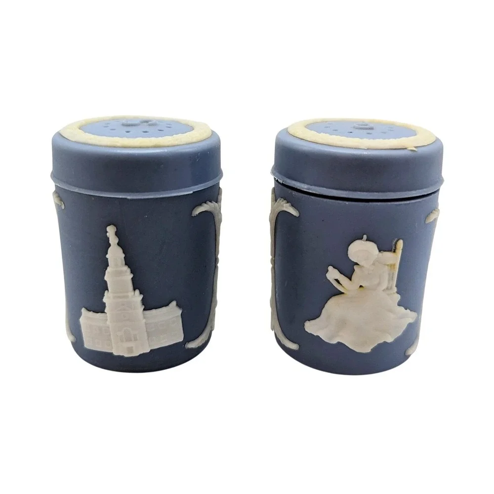 Vintage American Wedgewood Style Plastic Salt & Pepper Shakers